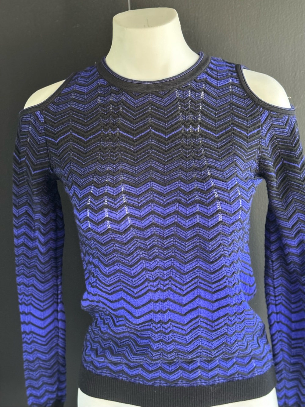 Missoni Blue and Black Cold-Shoulder Chevron Knit Sweater